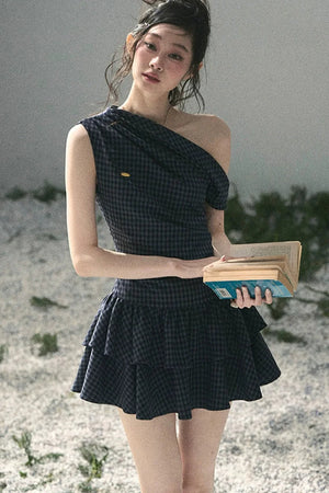 Moonlight Plaid Off-Shoulder Dress