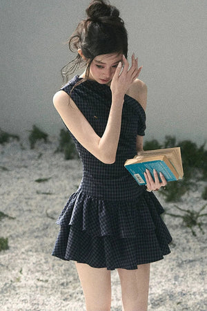 Moonlight Plaid Off-Shoulder Dress
