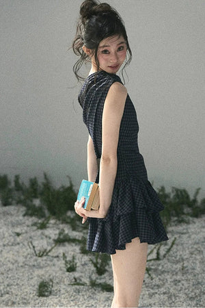 Moonlight Plaid Off-Shoulder Dress