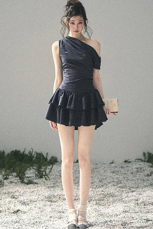 Moonlight Plaid Off-Shoulder Dress