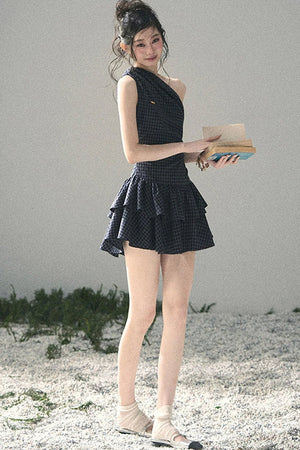 Moonlight Plaid Off-Shoulder Dress