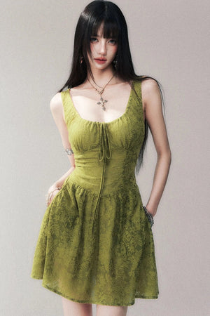 Moss Green Sleeveless Lace Dress
