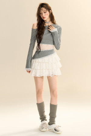 Multi-Layered Lace Ruffled Cake Skirt