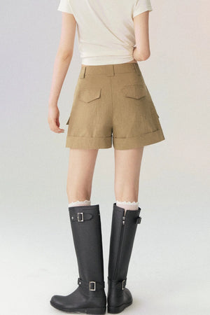 Multi-Pocket Rolled Hem Cargo Shorts