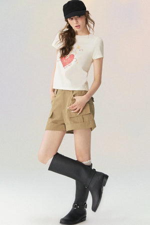 Multi-Pocket Rolled Hem Cargo Shorts
