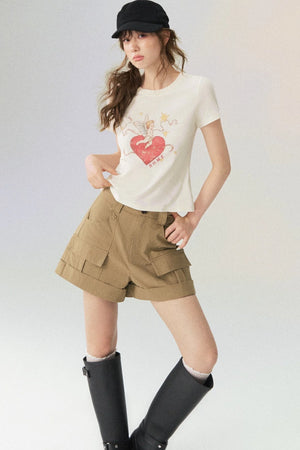 Multi-Pocket Rolled Hem Cargo Shorts