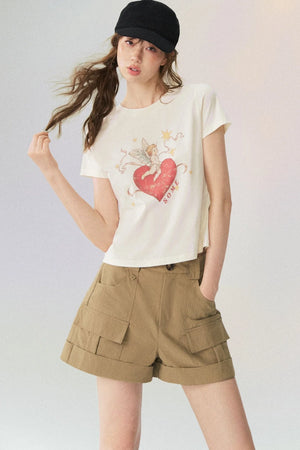 Multi-Pocket Rolled Hem Cargo Shorts