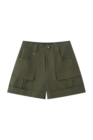 Multi-Pocket Rolled Hem Cargo Shorts