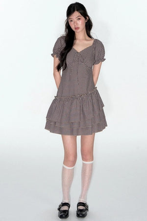 Nap Check Beveled V-Neck Cinched Waist Dress