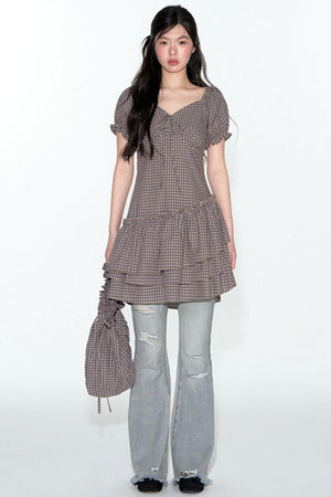 Nap Check Beveled V-Neck Cinched Waist Dress