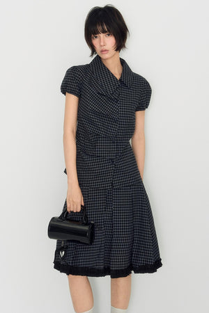 Nap Plaid Shirt & Pleated Skirt Set-Up