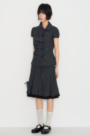 Nap Plaid Shirt & Pleated Skirt Set-Up