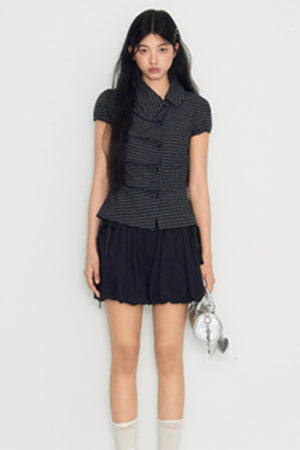 Nap Plaid Shirt & Pleated Skirt Set-Up
