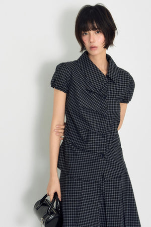 Nap Plaid Shirt & Pleated Skirt Set-Up