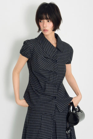 Nap Plaid Shirt & Pleated Skirt Set-Up