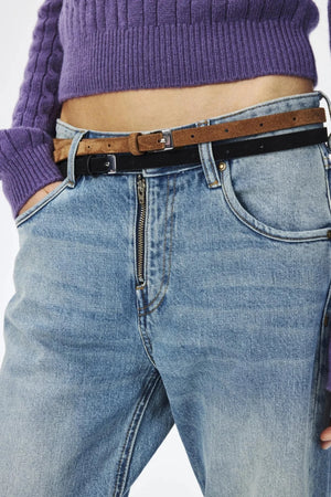 Narrow Suede Cowhide Brown Belt