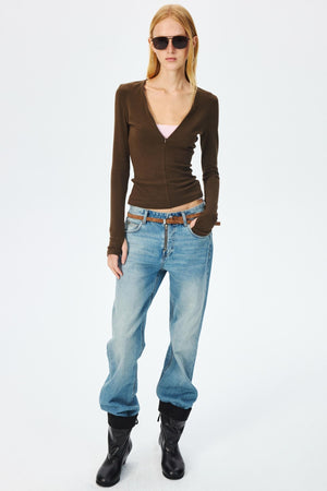 Narrow Suede Cowhide Brown Belt