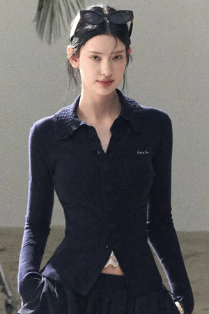 Natural Wool Crochet Collar Top