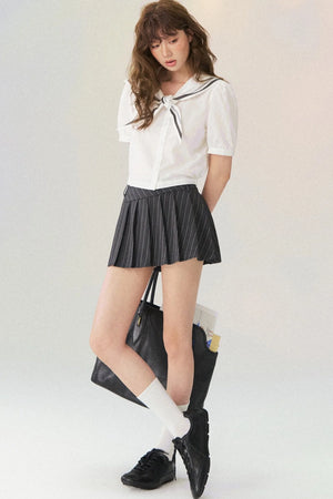 Nautical Sailor Collar Short Sleeve Shirt