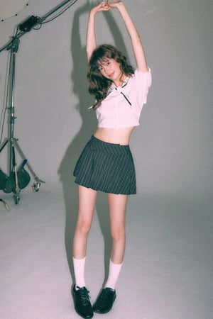 Nautical Sailor Collar Short Sleeve Shirt