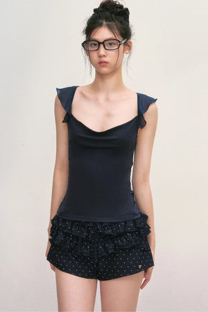 Navy Blue Flutter Sleeve Chiffon Camisole