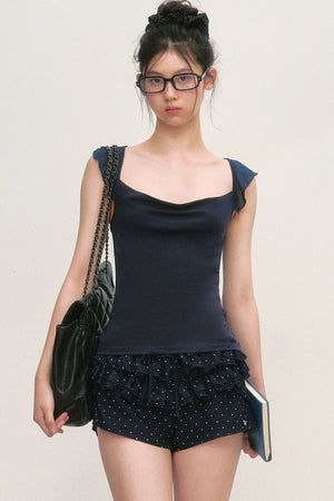 Navy Blue Flutter Sleeve Chiffon Camisole