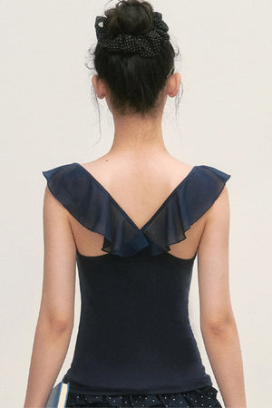 Navy Blue Flutter Sleeve Chiffon Camisole