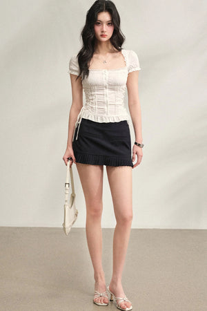 Navy Blue Pleated A-Line Suit Skirt