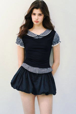 Navy Blue Pleated Skirt