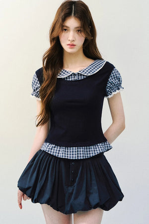 Navy Blue Pleated Skirt