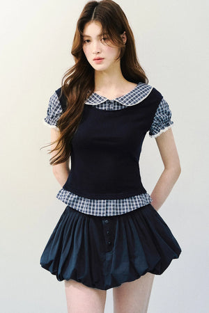 Navy Blue Pleated Skirt