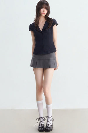 Navy Blue Vertical Stripe Shirt Set-Up