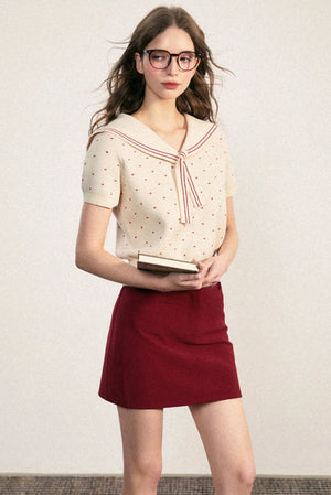 Navy Collar Dot Knit Top