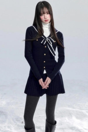 Navy Collar Knit Top
