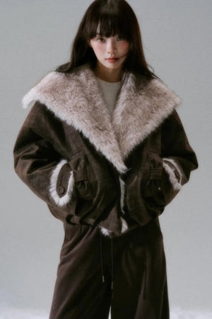Navy Collar Plush Jacket
