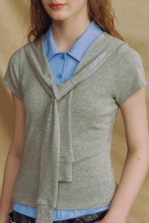 Navy Color Clash Shawl Tee