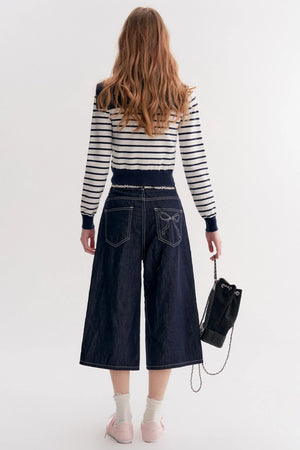 Navy Core Knitted Cardigan Two-Piece Top Set