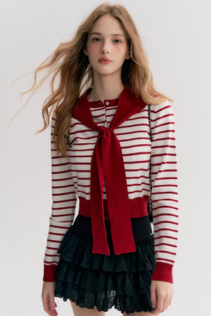 Navy Core Knitted Cardigan Two-Piece Top Set