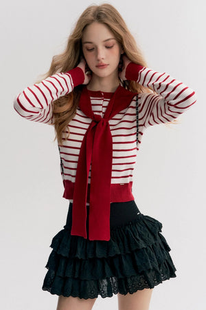 Navy Core Knitted Cardigan Two-Piece Top Set