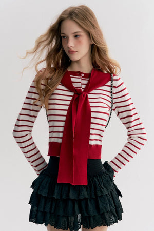 Navy Core Knitted Cardigan Two-Piece Top Set