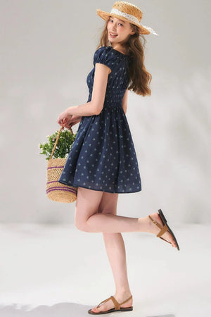 Navy Floral Tie-Up Dress