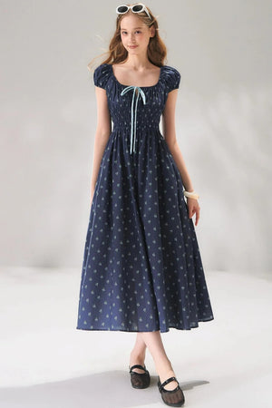 Navy Floral Tie-Up Dress