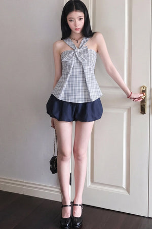 Navy High-Waisted Lantern Shorts
