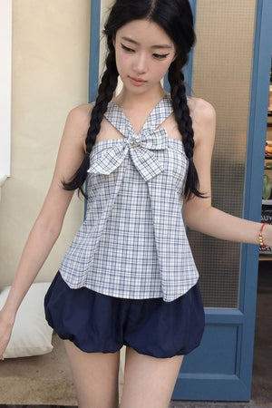 Navy High-Waisted Lantern Shorts
