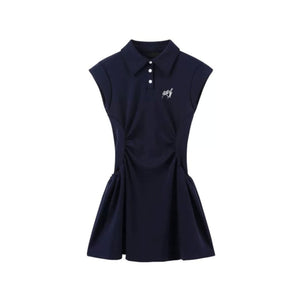 Navy Knitted Polo Dress