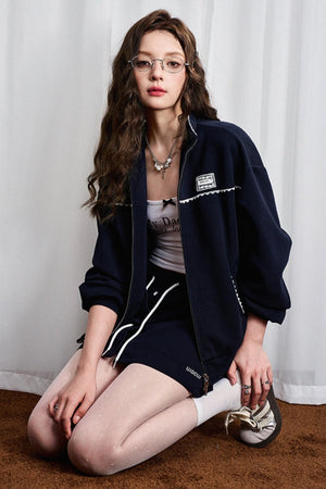 Navy Lace Jacket & Skirt Set-Up
