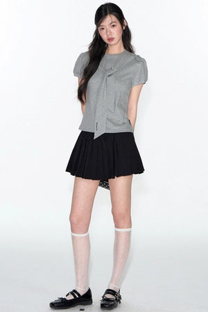 Navy Lace Short Sleeve Cinched Waist Top Set-Up