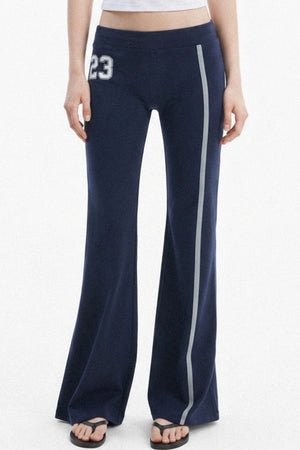 Navy Letter Print Flared Sweatpants