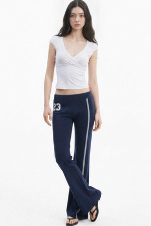 Navy Letter Print Flared Sweatpants