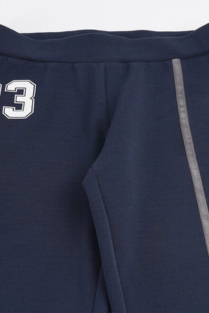 Navy Letter Print Flared Sweatpants